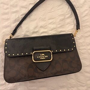 Coach Black and Brown Shoulder Bag with Gold Accents